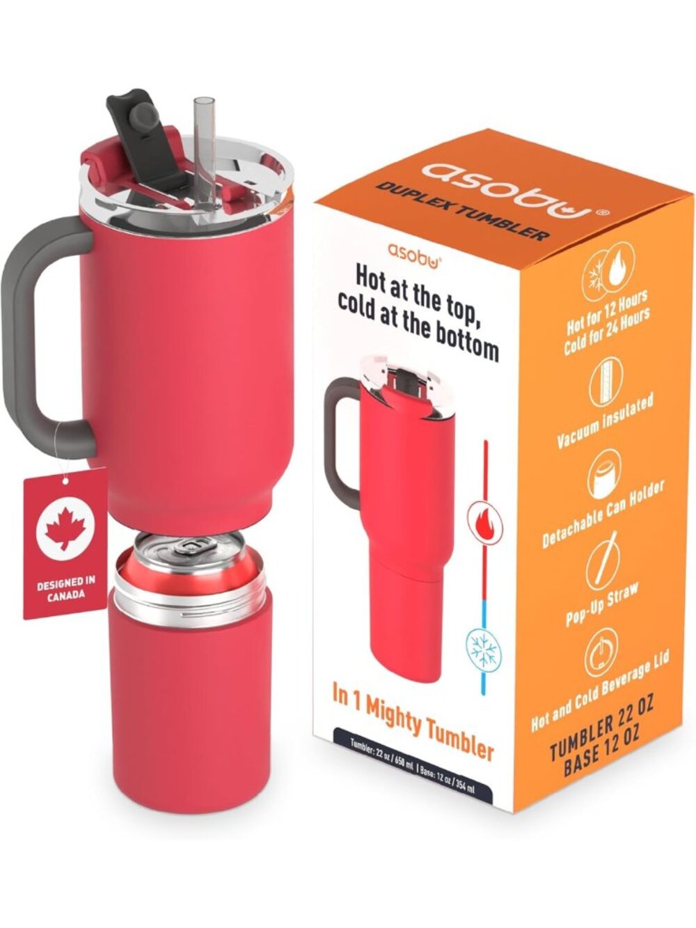 2-in-1 Travel Mug & Beer Can Holder - 22 oz Hot Coffee Tumbler + 12 oz Cold Can